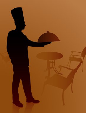 chef on background with tables and chairs clipart