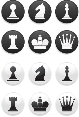 black and white Chess set on round buttons clipart