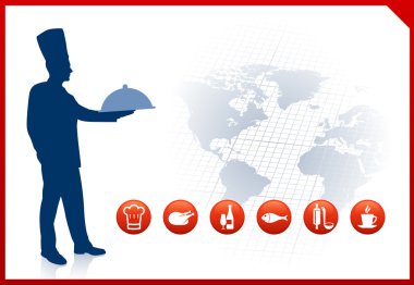 chef on world background with red border clipart