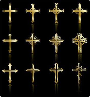 religious golden cross design collection clipart