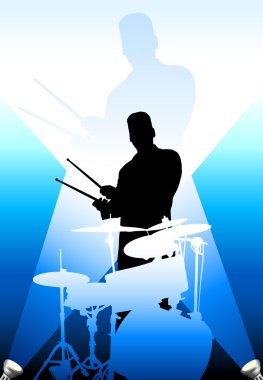 Drums players under the bright lights clipart