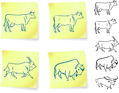 cow buffalo and bison on post it notes clipart
