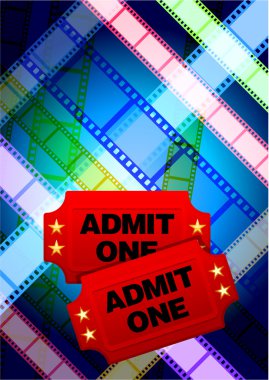 Movie tickets with multi color film reel internet background clipart