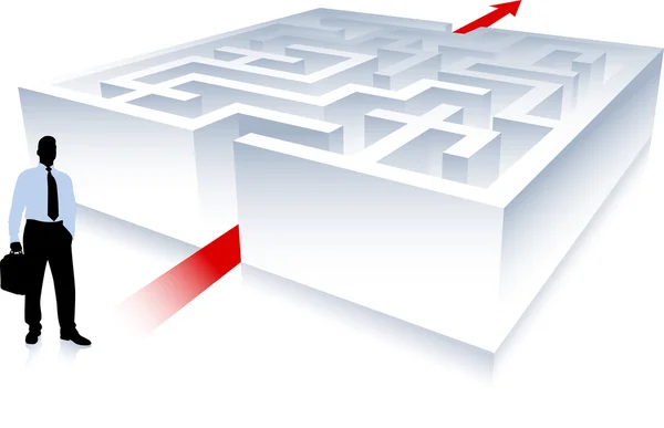 Affärsman på bakgrund med labyrint — Stock vektor