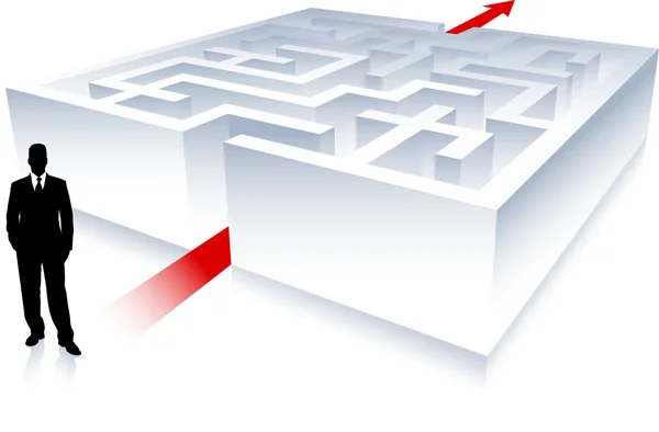 Affärsman på bakgrund med labyrint — Stock vektor
