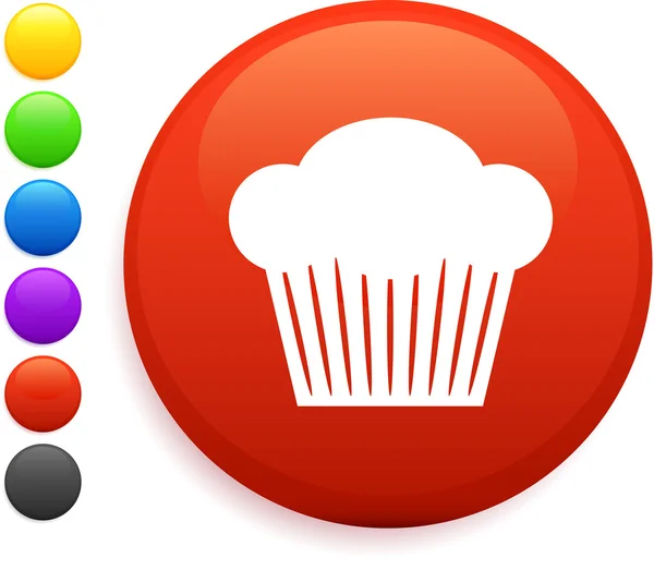 Muffin ikonu na kulaté tlačítko internet — Stockový vektor
