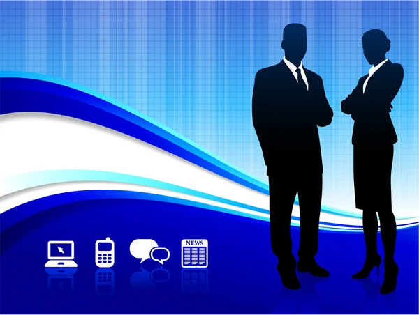 Homme d'affaires et femme d'affaires sur fond bleu abstrait — Image vectorielle