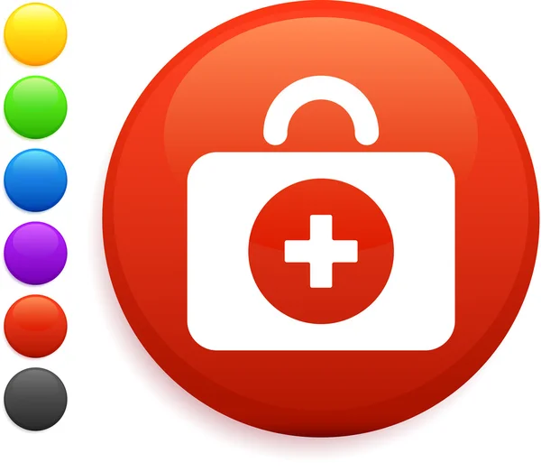 Icono del kit de primeros auxilios en el botón redondo de Internet — Vector de stock