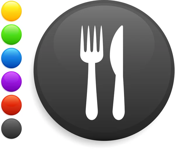 Cuchillo y tenedor icono en el botón redondo de Internet — Vector de stock
