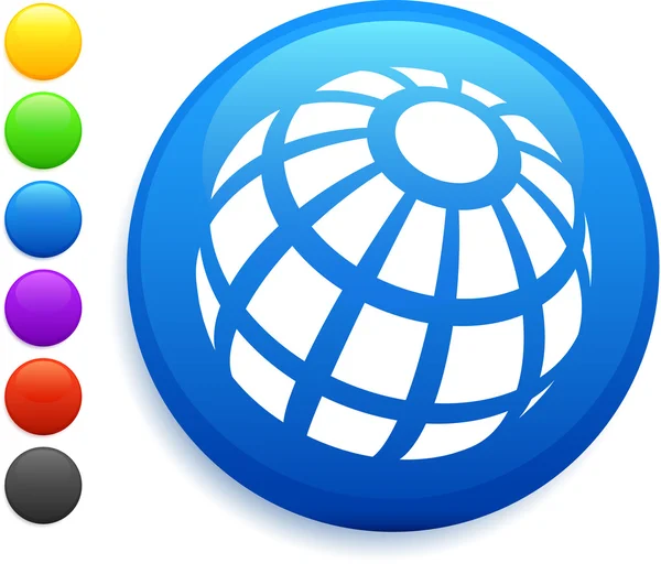 Icono del globo en el botón redondo de Internet — Vector de stock