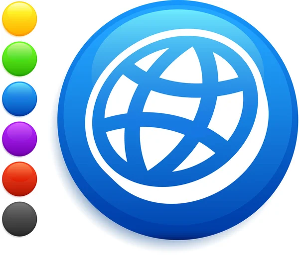 Icono globo plano en el botón redondo de Internet — Vector de stock