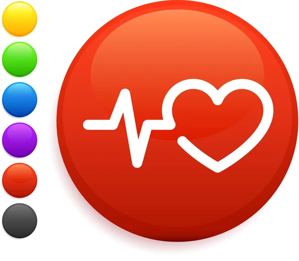 Icona della frequenza cardiaca sul pulsante internet rotondo — Vettoriale Stock
