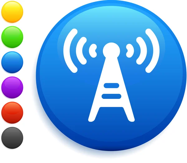 Ícone de torre de rádio no botão redondo internet — Vetor de Stock