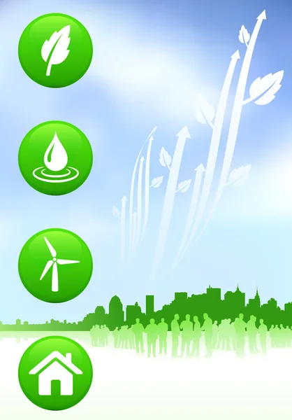 Fond vert boutons internet nature avec skyline new york — Image vectorielle