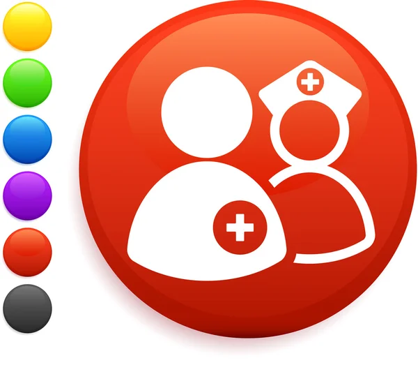 Infirmière et icône dcotr sur bouton internet rond — Image vectorielle