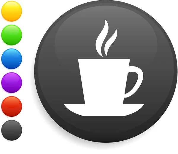 Icono de café en el botón redondo de Internet — Vector de stock