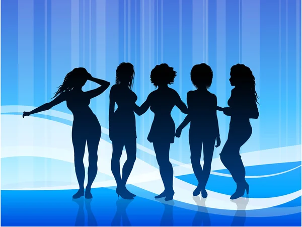 Sexy junge Frauen auf blauem abstrakten Hintergrund — Stockvektor