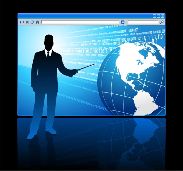 Homme d'affaires présentant navigateur Internet avec Globe — Image vectorielle