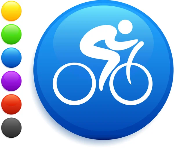 Cyclist icon on round internet button — Stock Vector