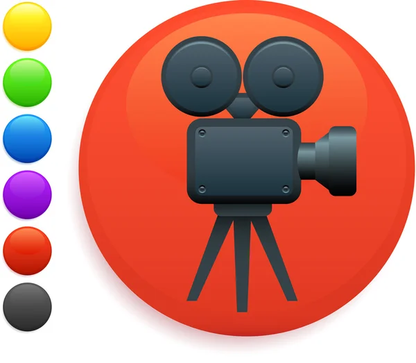 Icono de la cámara de cine en botón redondo de Internet — Archivo Imágenes Vectoriales