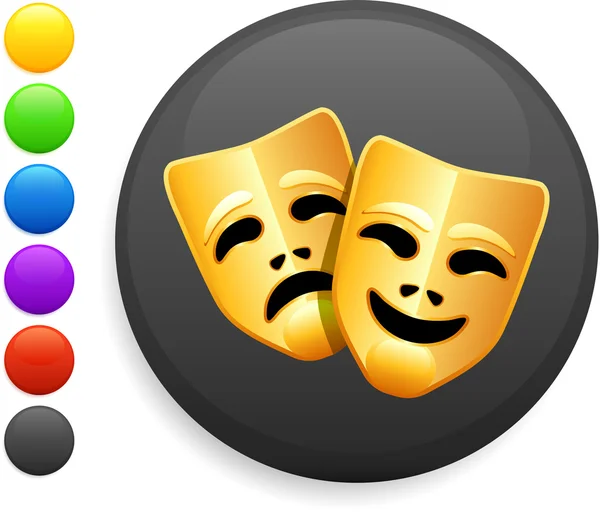 Tragedie en komedie maskers pictogram op ronde internet knop — Stockvector