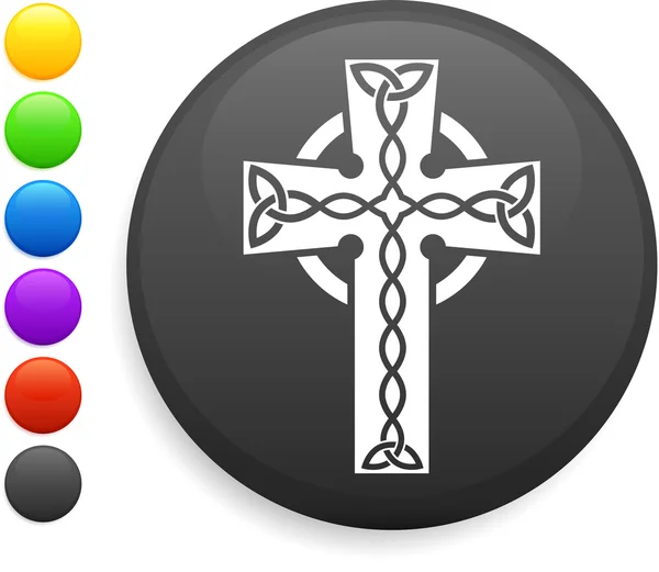 Kreuzsymbol auf rundem Internet-Knopf — Stockvektor