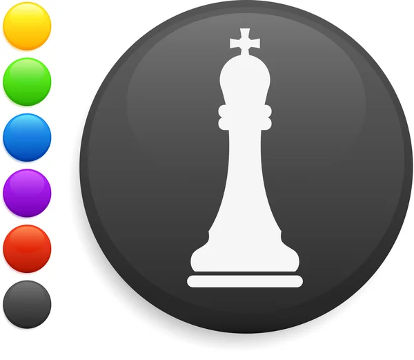 Βασιλιάς εικονίδιο κομμάτι σκάκι στο στρογγυλό κουμπί internet — Διανυσματικό Αρχείο