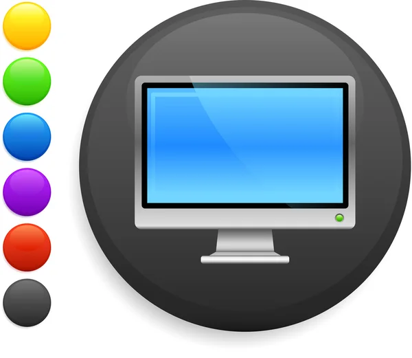 Icono de la pantalla del ordenador en el botón redondo de Internet — Vector de stock