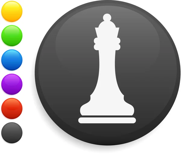 Ícone de peça de xadrez rainha no botão redondo internet — Vetor de Stock