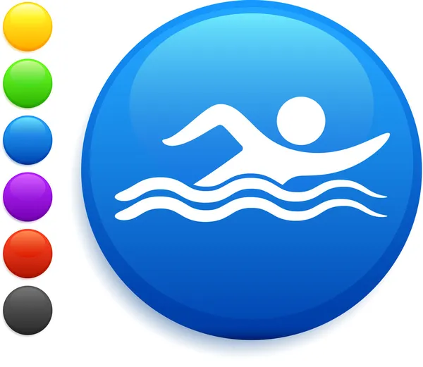 Icono de natación en el botón redondo de Internet — Archivo Imágenes Vectoriales