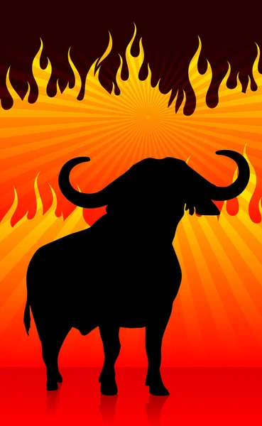 Bull with fire background — Stock Vector