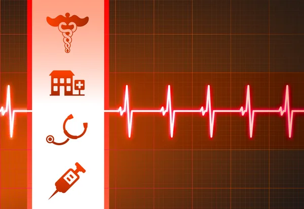 Medical Icons on Heart Rate Pulse Background — Stock Vector