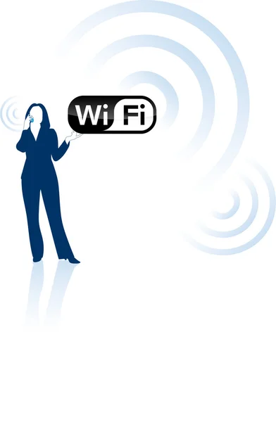 Jonge zakelijke vrouw en wifi communicatieconcept — Stockvector