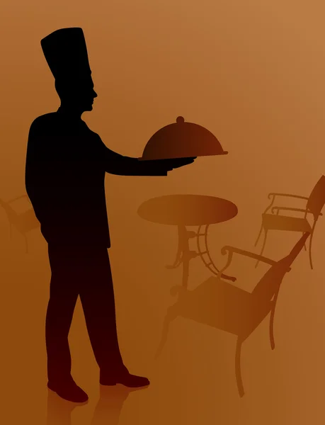 Шеф-кухар на фоні зі столами та стільцями — стоковий вектор
