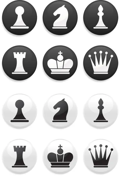 Xadrez preto e branco definido em botões redondos — Vetor de Stock