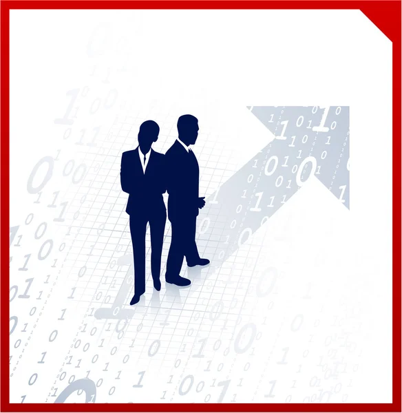 Business team silhouettes on binary background — Stock Vector