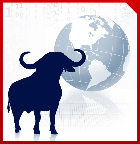Bull on business background with red border — Stock Vector