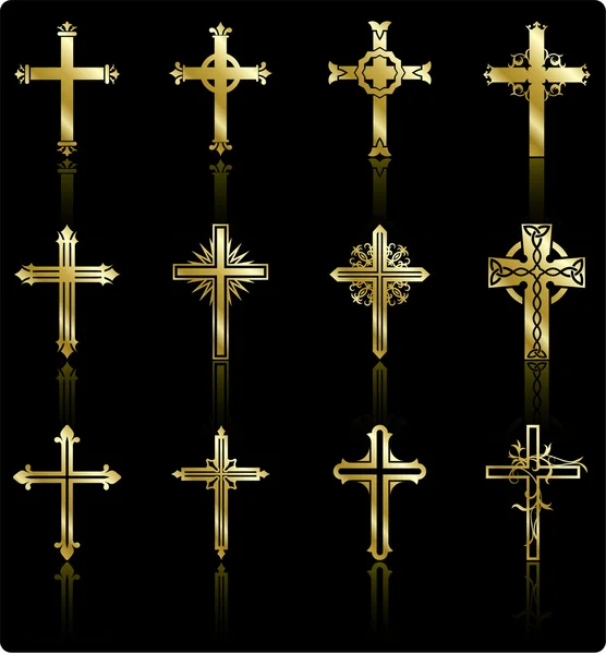 Religijne Złoty Krzyż z kolekcji — Wektor stockowy