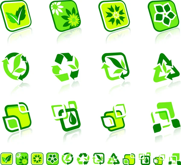 Zöld Nature ikonok — Stock Vector