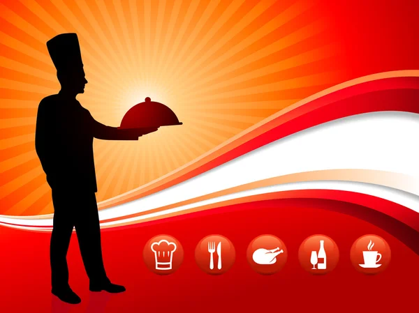 Chef on red dinner background — Stock Vector
