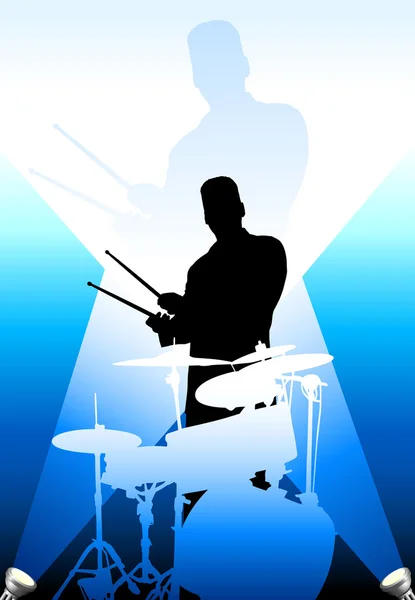 Drums players under the bright lights — Stock Vector