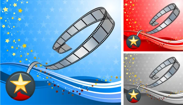 Film reel with star button set — Stock Vector