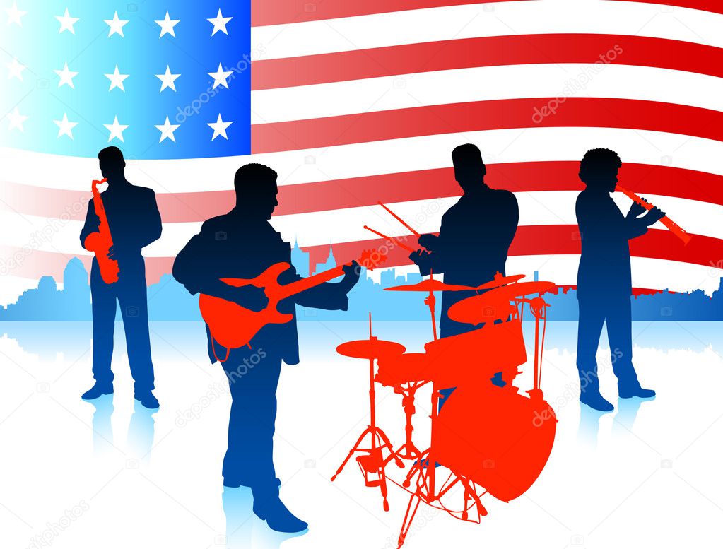 Live Music Band with American Flag