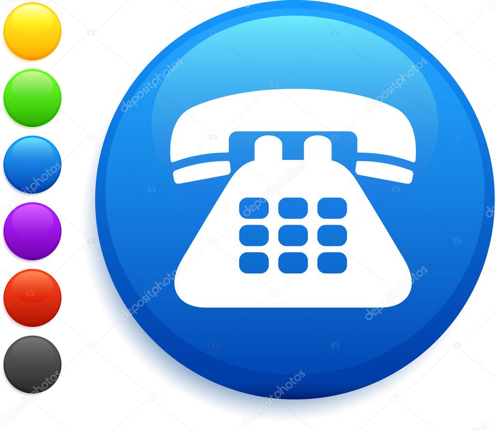 Telephone icon on round internet button original vector illustration 6 color versions included