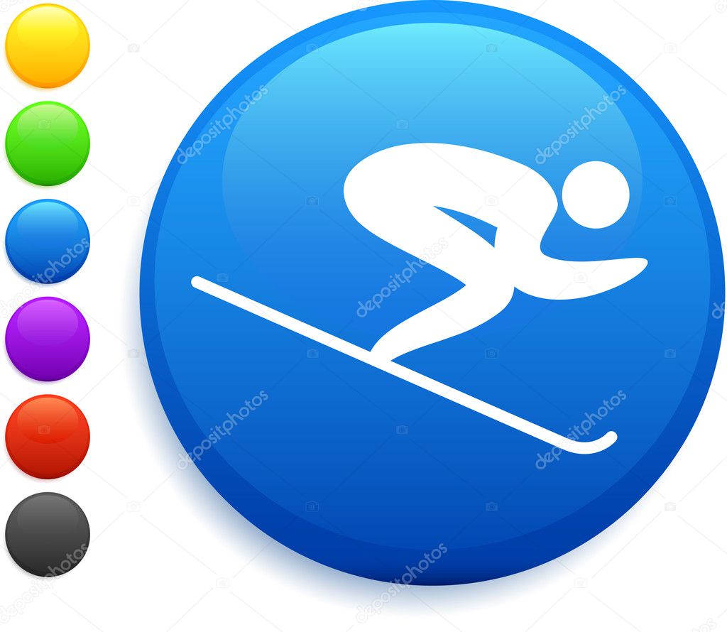 skiing icon on round internet button