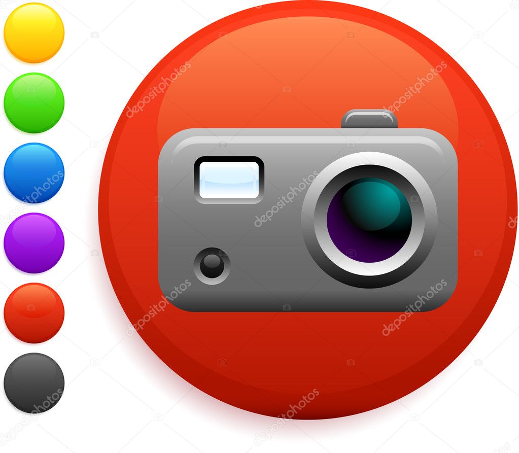 digital camera icon on round internet button