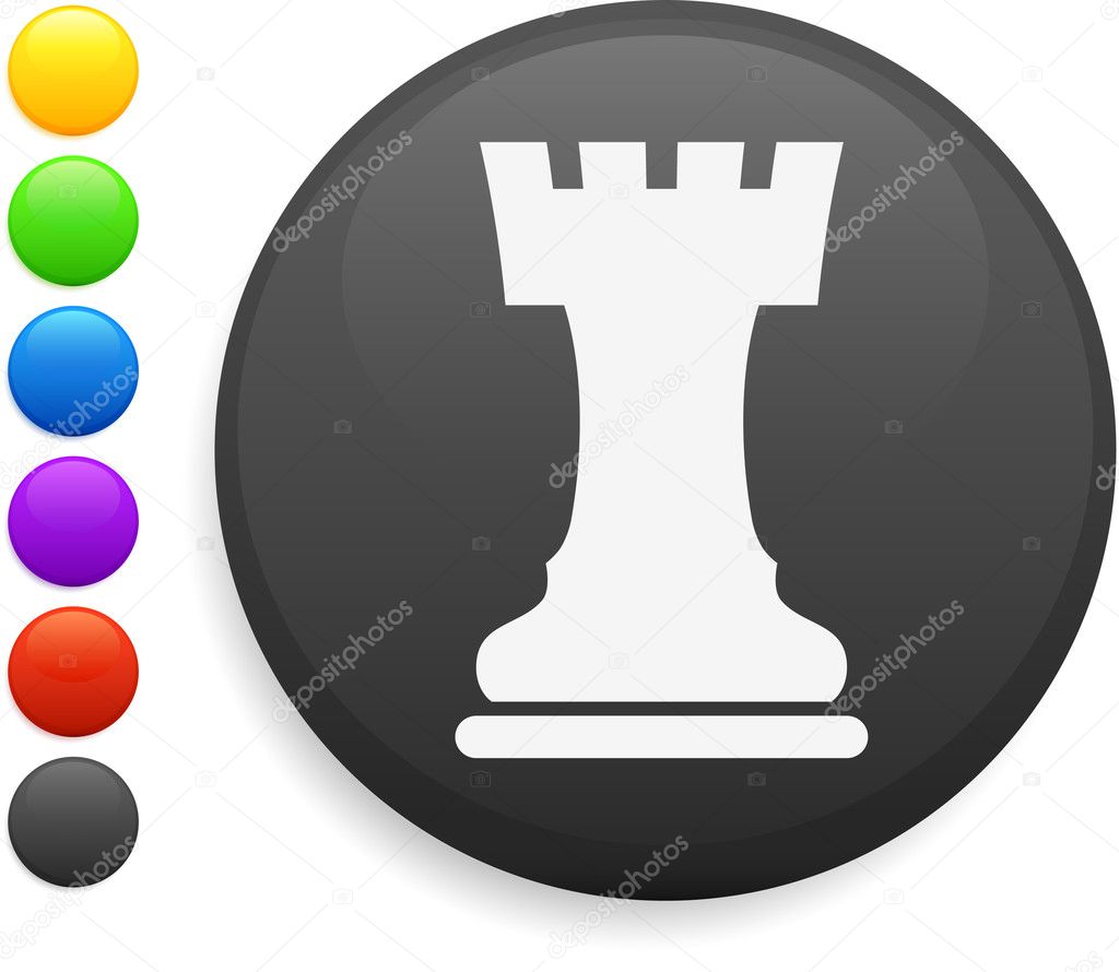 rook chess piece icon on round internet button