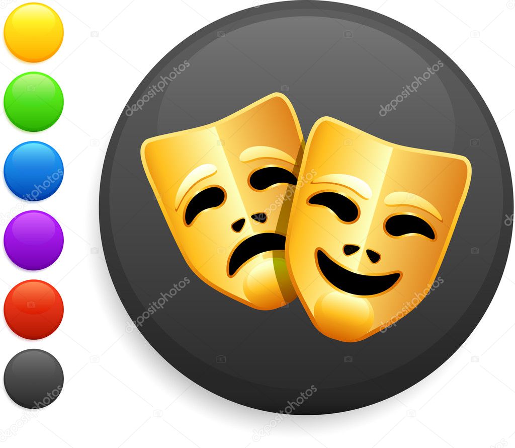 tragedy and comedy masks icon on round internet button
