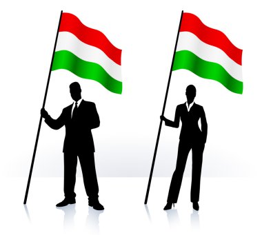 siluetas de negocios con ondeando bandera de indonesia