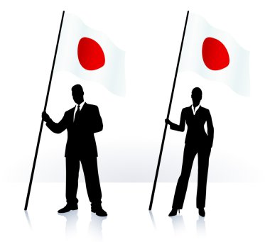 Japonya bayrağı sallayarak ile iş silhouettes